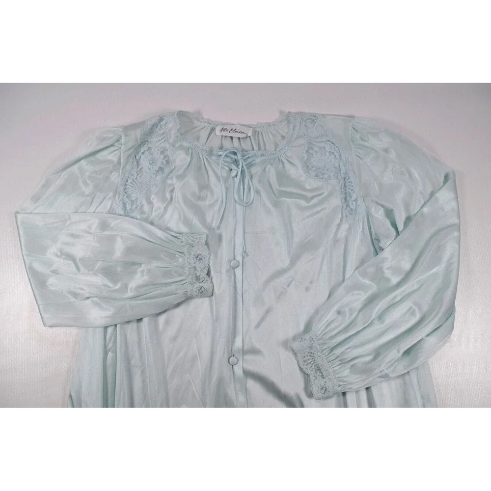 MISS ELAINE Blue Satin Nylon Lounge‎ Robe Womens Small Long Sleeve